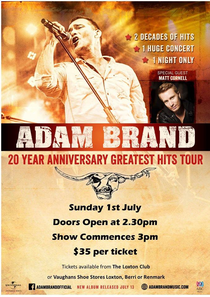 Adam Brand TOUR Loxton SA Events on the Murray